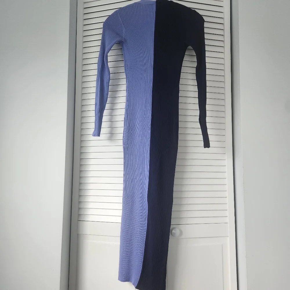 STAUD SHOKO Two-Tone Ribbed Button-Front Maxi Dress - Lavender & Navy - Picture 4 of 6
